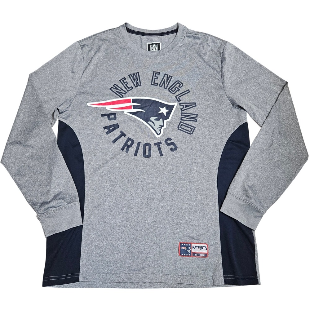 NFL Team Apparel New England Patriots Long Sleeve Gray Navy Shirt Mens Large